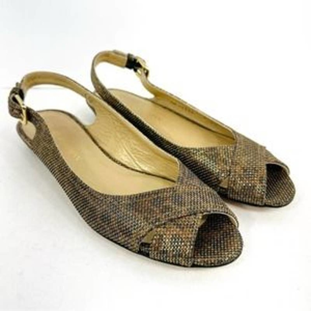 Stuart Weitzman Criss Cross Metallic Animal Print Formal Flat 7.5 M